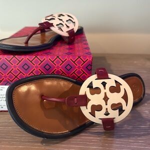 Tory Burch Miller Calf Leather New Cream/ Red Sz 9